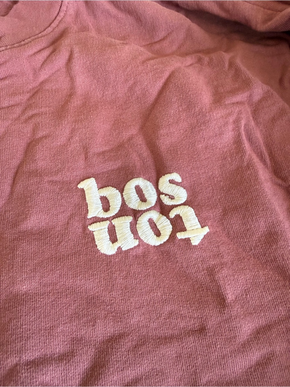 Dusty Rose Crewneck Sweatshirt with White Embroidered Text